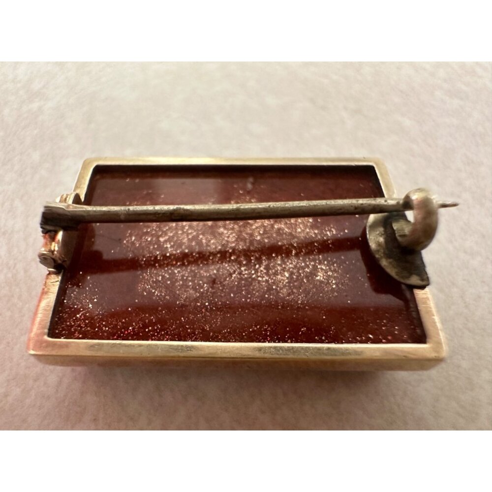 Antique Victorian Florentine floral pietra dura 18kt gold framed brooch pin - Picture 6 of 9